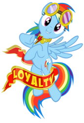 Size: 682x1000 | Tagged: safe, artist:pixelkitties, rainbow dash, g4, element of loyalty, goggles, looking at you, loyalty, simple background, smiling, tattoo, transparent background, vector