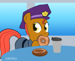 Size: 1000x817 | Tagged: safe, artist:empyu, oc, oc only, pony, donut, police, solo