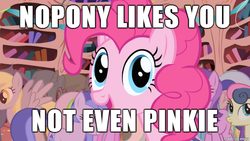 Size: 610x343 | Tagged: safe, pinkie pie, g4, image macro, meme, op is a duck, reaction image