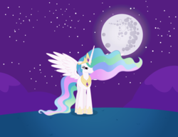 Size: 8600x6620 | Tagged: safe, artist:mihaaaa, princess celestia, g4, absurd resolution, crying, female, mare in the moon, moon, night, solo, stars