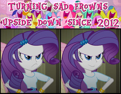 Size: 1000x780 | Tagged: safe, artist:aroddo, edit, edited screencap, screencap, rarity, a friend in deed, equestria girls, g4, my little pony equestria girls: rainbow rocks, frown upside down, inverted mouth, smile song