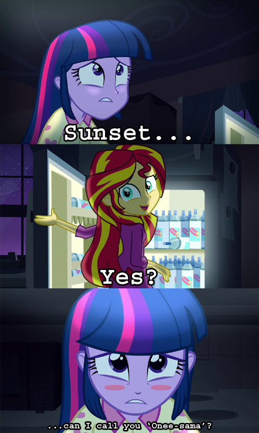 767138 - safe, edit, screencap, sunset shimmer, twilight sparkle, equestria  girls, rainbow rocks, gratuitous japanese, japanese, onee-sama, screencap  comic, twilight sparkle (alicorn) - Derpibooru