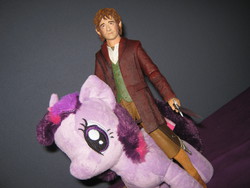 Size: 2816x2112 | Tagged: dead source, safe, twilight sparkle, g4, bilbo baggins, crossover, high res, humans riding ponies, irl, nici, photo, plushie, riding, the hobbit, toy