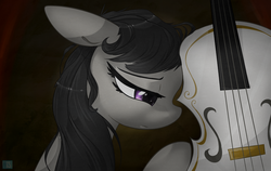 Size: 3900x2470 | Tagged: safe, artist:nekosnicker, octavia melody, earth pony, pony, g4, cello, female, floppy ears, frown, high res, looking down, mare, musical instrument, sad, signature, solo