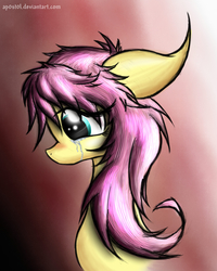 Size: 2000x2500 | Tagged: safe, artist:ap0st0l, fluttershy, g4, bust, crying, female, floppy ears, high res, messy mane, sad, simple background, solo