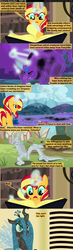 Size: 1120x3810 | Tagged: safe, artist:beavernator, discord, queen chrysalis, sunset shimmer, bear, changeling, changeling queen, draconequus, dragon, pony, unicorn, ursa, ursa major, comic:end of a generation, g4, alternate ending, alternate universe, book, comic, female, magic, petrification