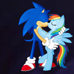 Size: 4000x4000 | Tagged: safe, artist:kaiamurosesei, rainbow dash, g4, absurd resolution, crossover, crossover shipping, kissing, male, shipping, sonic the hedgehog, sonic the hedgehog (series), sonicdash