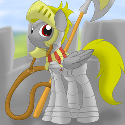 Size: 2600x2600 | Tagged: safe, artist:flashiest lightning, oc, oc only, pegasus, pony, armor, castle, day, fantasy class, guard, halberd, helmet, high res, knight, male, solo, warrior, wings