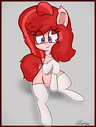 Size: 1000x1333 | Tagged: safe, artist:redroundfruit, oc, oc only, oc:cherry, clothes, solo, stockings