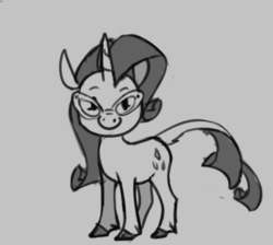 Size: 496x445 | Tagged: safe, artist:enma-darei, rarity, classical unicorn, g4, female, glasses, horn, leonine tail, monochrome, solo