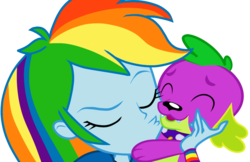 Size: 1348x873 | Tagged: safe, artist:serendipony, artist:stockingstreams, edit, hundreds of users filter this tag, rainbow dash, spike, dog, equestria girls, g4, rainbow rocks, cuddling, cute, duo, eyes closed, female, hug, interspecies, kissing, lips, love, male, ship:rainbowspike, shipping, show accurate, simple background, snuggling, spike the dog, straight, transparent background, vector