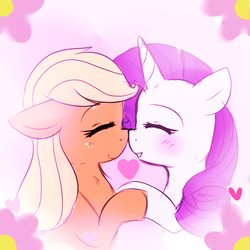 Size: 950x950 | Tagged: safe, artist:pegacornss, applejack, rarity, g4, female, flower, heart, lesbian, ship:rarijack, shipping