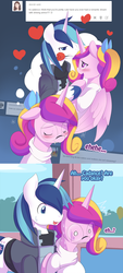 Size: 850x1876 | Tagged: safe, artist:ende26, princess cadance, shining armor, ask high school cadance, g4, clothes, dream, fantasy, glasses, mouth hold, rose, sleeping, sweat, sweater, younger