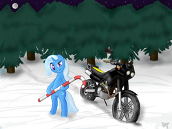 Size: 2048x1536 | Tagged: safe, artist:aagun, trixie, pony, unicorn, g4, candy cane, female, honda, mare, motorcycle, snow, solo