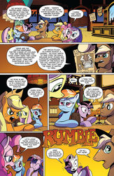 Size: 900x1384 | Tagged: safe, artist:andy price, idw, official comic, applejack, fluttershy, pinkie pie, rainbow dash, rarity, sheriff tumbleweed, twilight sparkle, alicorn, goat, pony, g4, spoiler:comic, spoiler:comic25, andy you magnificent bastard, coat markings, comic, facial markings, female, idw advertisement, male, mane six, mare, preview, sheriff, speech bubble, stallion, star (coat marking), twilight sparkle (alicorn)