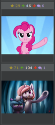 Size: 158x355 | Tagged: safe, pinkie pie, princess celestia, princess luna, derpibooru, g4, exploitable meme, juxtaposition, juxtaposition win, meme, meta