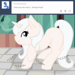 Size: 950x950 | Tagged: safe, artist:katiespalace, oc, oc only, oc:ivory lace, pony, unicorn, animated, ask, clopping, cute, ocbetes, prancing, scrunchy face, solo, trotting, trotting in place, tumblr