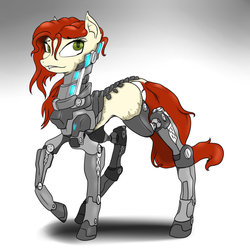 Size: 894x894 | Tagged: safe, artist:slouping, oc, oc only, unnamed oc, cyborg, earth pony, pony, augmented, blank flank, female, mare, prosthetics