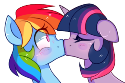 Size: 300x200 | Tagged: dead source, safe, artist:suzuii, rainbow dash, twilight sparkle, pony, g4, duo, female, kiss on the lips, kissing, lesbian, mare, ship:twidash, shipping