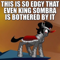 Size: 515x515 | Tagged: safe, edit, edited screencap, screencap, king sombra, pony, unicorn, g4, the crystal empire, caption, edgy, frown, image macro, looking down, male, reaction image, solo, stallion, wide eyes