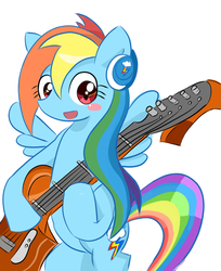 Size: 1468x1795 | Tagged: safe, artist:timorikawa, rainbow dash, g4, female, guitar, headphones, pixiv, solo