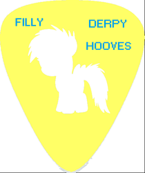 Size: 391x465 | Tagged: safe, artist:theanimefanz, derpy hooves, g4, filly, guitar pick, text
