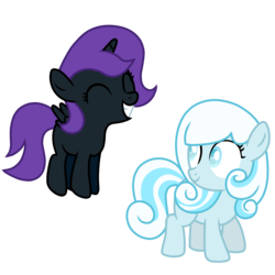 Size: 2000x2000 | Tagged: safe, artist:posey-11, oc, oc only, oc:nyx, oc:snowdrop, alicorn, pony, duo, high res, pronking, snownyx