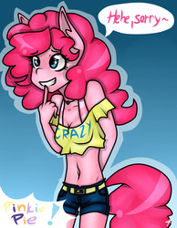 Size: 1400x1800 | Tagged: safe, artist:monnarcha, pinkie pie, earth pony, anthro, g4, belly button, clothes, daisy dukes, female, midriff, solo