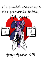 Size: 1748x2480 | Tagged: safe, artist:drhikari, twilight sparkle, anthro, g4, female, iodine, periodic table, solo, uranium, valentine