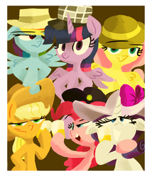 Size: 1920x2240 | Tagged: safe, artist:talonsofwater, applejack, fluttershy, pinkie pie, rainbow dash, rarity, twilight sparkle, alicorn, pony, g4, beer, cheers, female, hat, mane six, mare, twilight sparkle (alicorn)