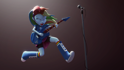 Size: 1920x1080 | Tagged: safe, artist:creatorofpony, rainbow dash, equestria girls, g4, 3d, blender, boots, cg, clothes, female, guitar, rainbow socks, shoes, socks, solo, striped socks