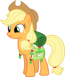 Size: 1600x1914 | Tagged: safe, artist:pudimdebigode, applejack, g4, sleepless in ponyville, female, saddle bag, simple background, sleeping bag, smiling, solo, transparent background, vector