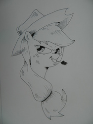 Size: 3240x4320 | Tagged: safe, artist:saturdaymorningproj, applejack, g4, female, monochrome, solo