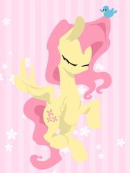 Size: 768x1024 | Tagged: safe, artist:chromatic fox, fluttershy, bird, pegasus, pony, g4, eyes closed, female, pixiv, solo