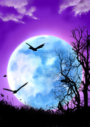 Size: 2059x2912 | Tagged: safe, artist:nekokevin, bird, high res, mare in the moon, moon, night, scenery