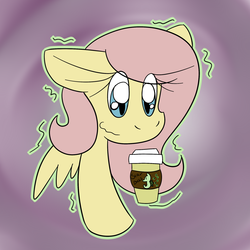 Size: 2000x2000 | Tagged: safe, artist:rosexknight, fluttershy, g4, coffee, female, high res, parody, shaking, solo, starbucks