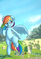 Size: 1280x1810 | Tagged: safe, artist:atane27, rainbow dash, pegasus, pony, g4, female, flying, mare, solo