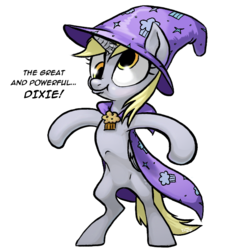 Size: 700x700 | Tagged: safe, artist:erudier, derpy hooves, trixie, pegasus, pony, g4, accessory swap, fake horn, female, mare, simple background, solo, the great and powerful