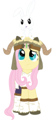 Size: 1927x4351 | Tagged: safe, artist:fethur, angel bunny, fluttershy, pony, g4, clothes, final fantasy, horns, looking up