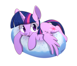 Size: 1283x1091 | Tagged: safe, artist:sion, twilight sparkle, alicorn, pony, g4, donut, female, looking at you, lying, mare, micro, simple background, smiling, solo, spread wings, tiny ponies, transparent background, twilight sparkle (alicorn)