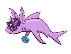 Size: 800x600 | Tagged: safe, artist:heir-of-rick, edit, twilight sparkle, school shark, shark, g4, fangs, female, glasses, horn, impossibly large ears, sharkified, simple background, smiling, solo, species swap, transparent background, twilight sharkle, twilight sparkle (alicorn)