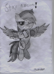 Size: 2550x3510 | Tagged: safe, artist:ocredan, rainbow dash, g4, female, high res, monochrome, solo, traditional art