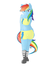 Size: 1172x1600 | Tagged: safe, artist:bloody--mascarade, rainbow dash, anthro, g4, belly button, boots, female, midriff, simple background, solo, white background