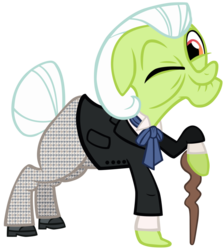 Size: 847x944 | Tagged: safe, artist:cloudy glow, granny smith, g4, alternate clothes, cane, clothes, doctor who, first doctor, pants, ribbon bow tie, shirt, simple background