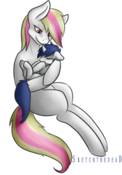 Size: 698x1000 | Tagged: safe, artist:mamachubs, oc, oc only, oc:prince nova, oc:rainy skies, earth pony, pegasus, pony, unicorn, carrying, colt, female, foal, male, mare, mother and son, offspring, parent, sleeping