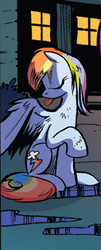 Size: 144x356 | Tagged: safe, artist:andy price, idw, official comic, rainbow dash, pony, g4, spoiler:comic, spoiler:comic25, behaving like a cat, cropped, cute, dashabetes, eyes closed, female, licking, mare, preening, puddle, rainbow cat, solo, tongue out, water, wet, wet mane