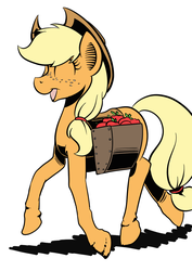 Size: 826x1169 | Tagged: safe, artist:darkhestur, applejack, earth pony, pony, g4, apple, female, hat, saddle bag, solo