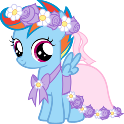 Size: 893x894 | Tagged: safe, artist:blah23z, rainbow dash, scootaloo, g4, clothes, dress, female, flower, flower in hair, fusion, rainbow dash always dresses in style, recolor, simple background, solo