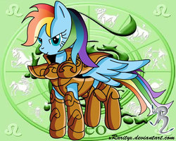 Size: 800x640 | Tagged: safe, artist:king-shoutmon, rainbow dash, g4, crossover, female, leo, saint seiya, solo