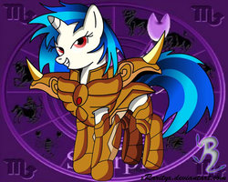 Size: 800x640 | Tagged: safe, artist:king-shoutmon, dj pon-3, vinyl scratch, scorpion, g4, saint seiya